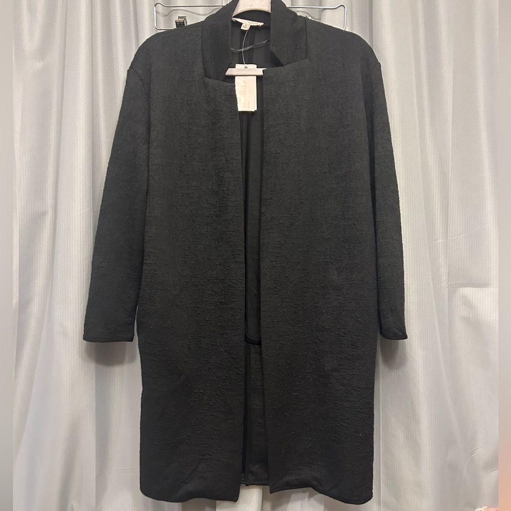 50%offw❤️ Philosophy Black Open Longline Duster textured Jacket Lagenlook S NWT